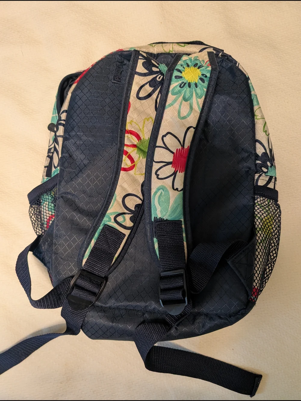 Thirty-one Floral Cream Backpack with Navy Trim